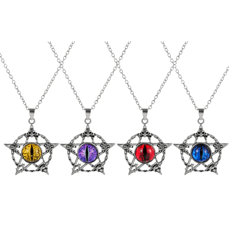 Antique Evil Eye Pendant Necklace For Women Men Creative Punk Hollow Star Colorful Eyeball Connect Choker Chain Jewelry