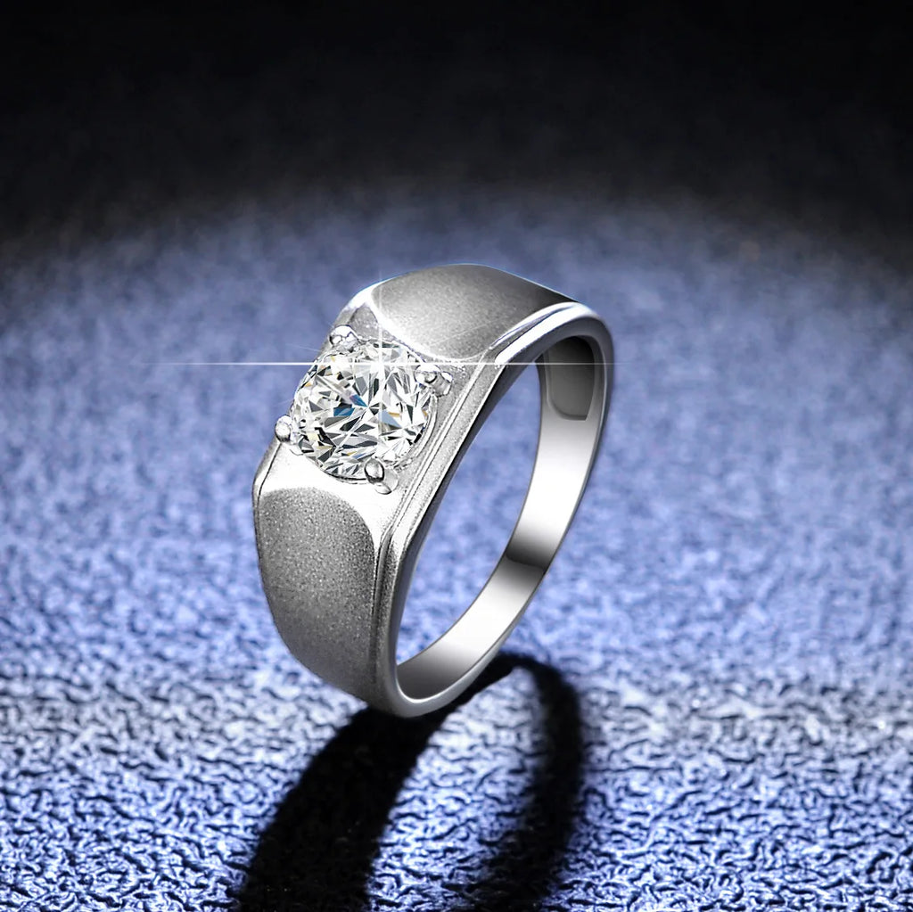 Minimalist Four-Prong Ring Men's 1ct Moissanite PT950 Platinum - 1ct moissanite, 4-prong design, understated luxury