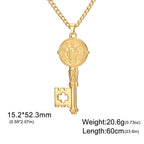 My Shape Saint Benedict Key Necklace for Women Men St. Benedict Key Shape Medal Pendants Chain Stainless Steel Religious Jewelry