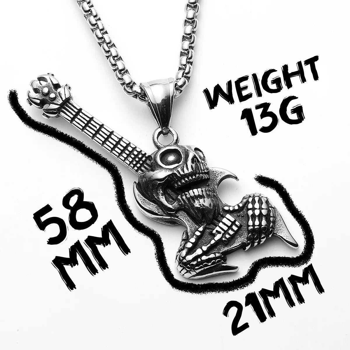Skull Guitar Pendant Necklace — Stainless Steel