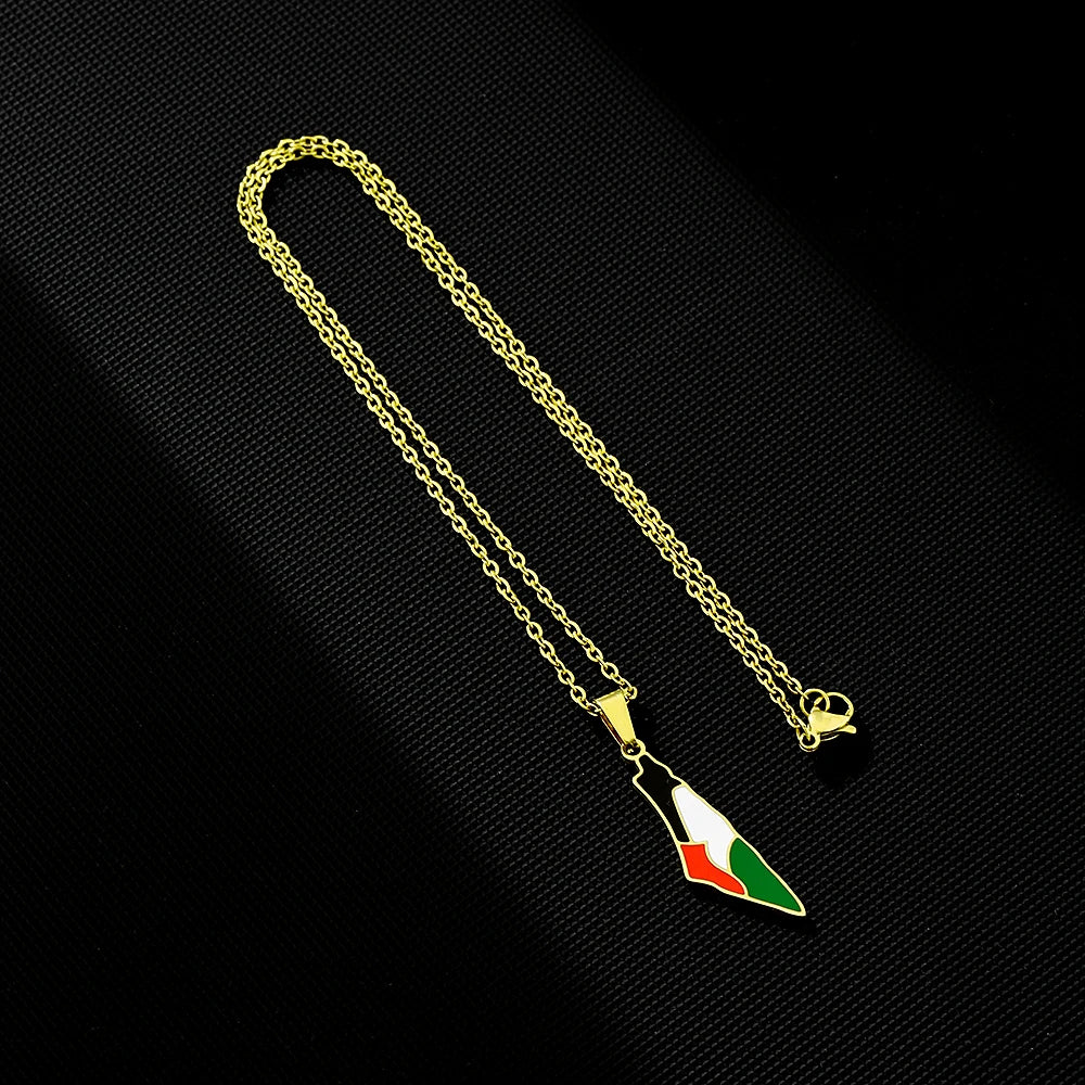 Palestine Map Pendant Necklace — Stainless Steel