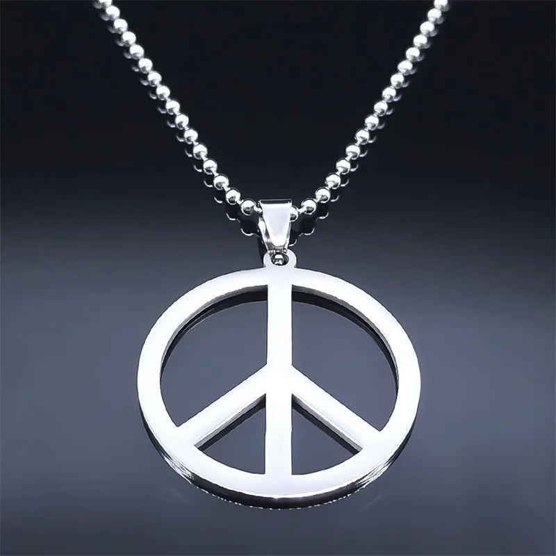 Peace Symbol Stainless Steel Chain Necklaces for Women Unisex Simple Silver Color Necklace Jewelry Women or Men Jewelry