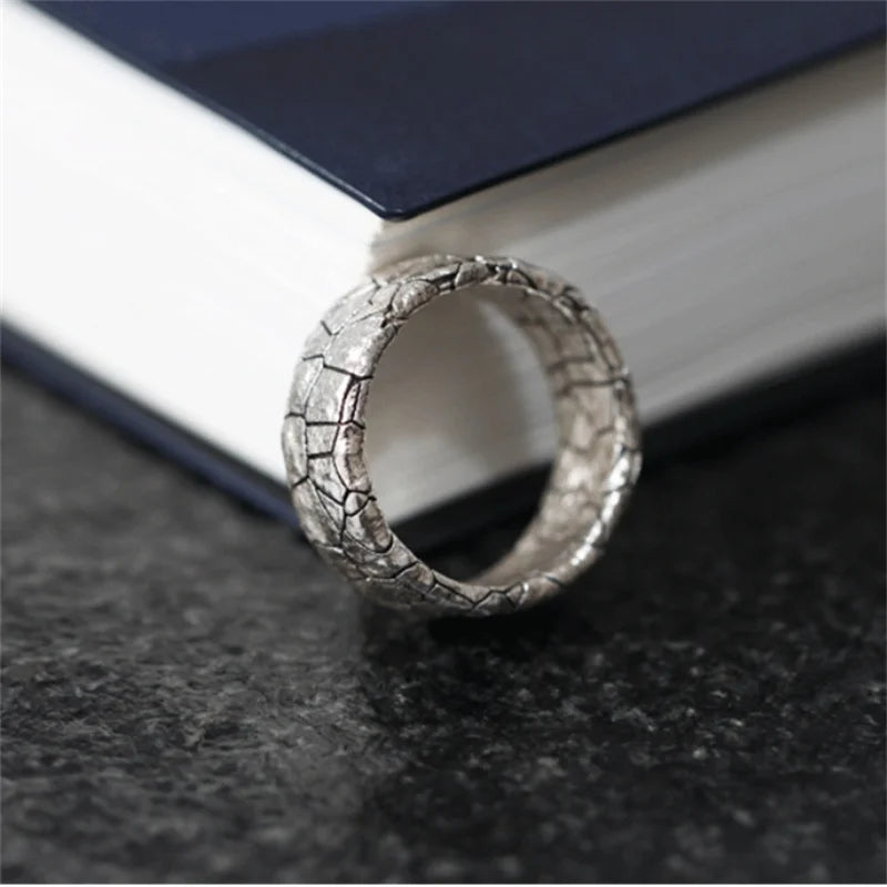 Trendy Cracked Stone Pattern Ring For Men Jewelry Popular 925 Silver Ring Retro Male Party Accessories