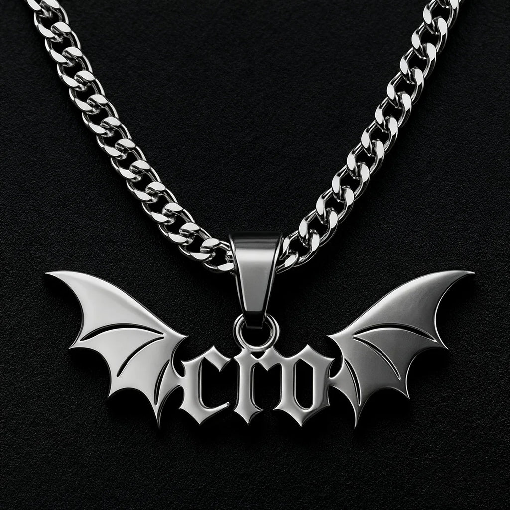 Gothic Bat Wings Cuban Chain Necklace — Stainless Steel