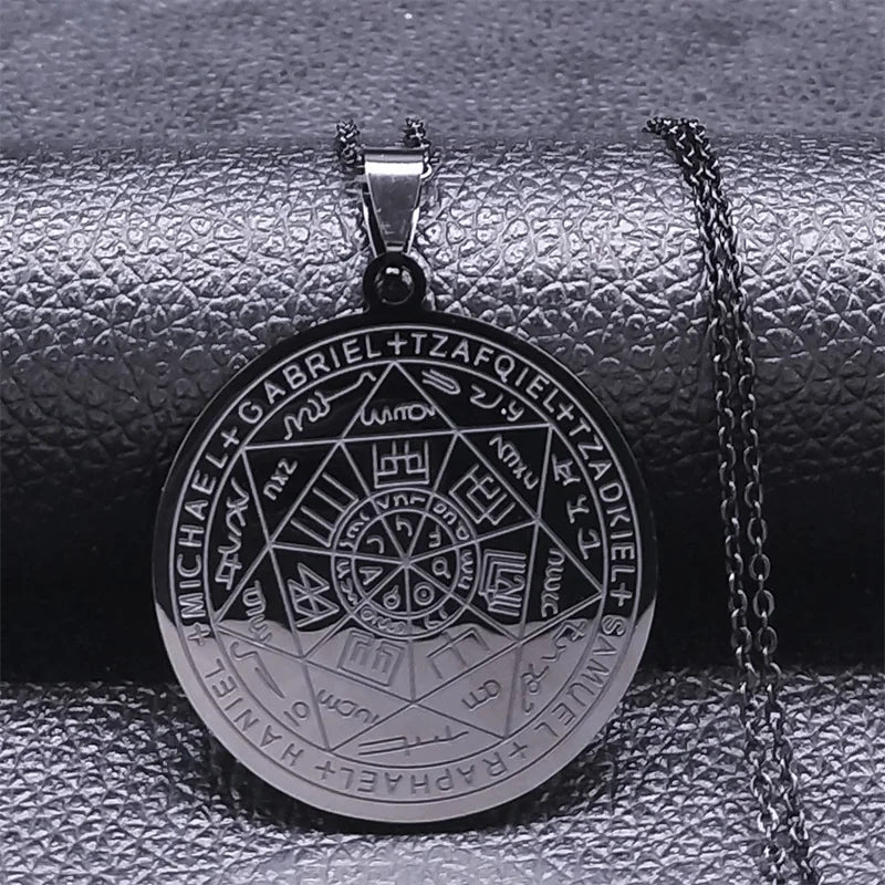 Seven Archangels Amulet Stainless Steel Necklaces Men Seal of Salomon Talisman Christian Protection Jewelry collar