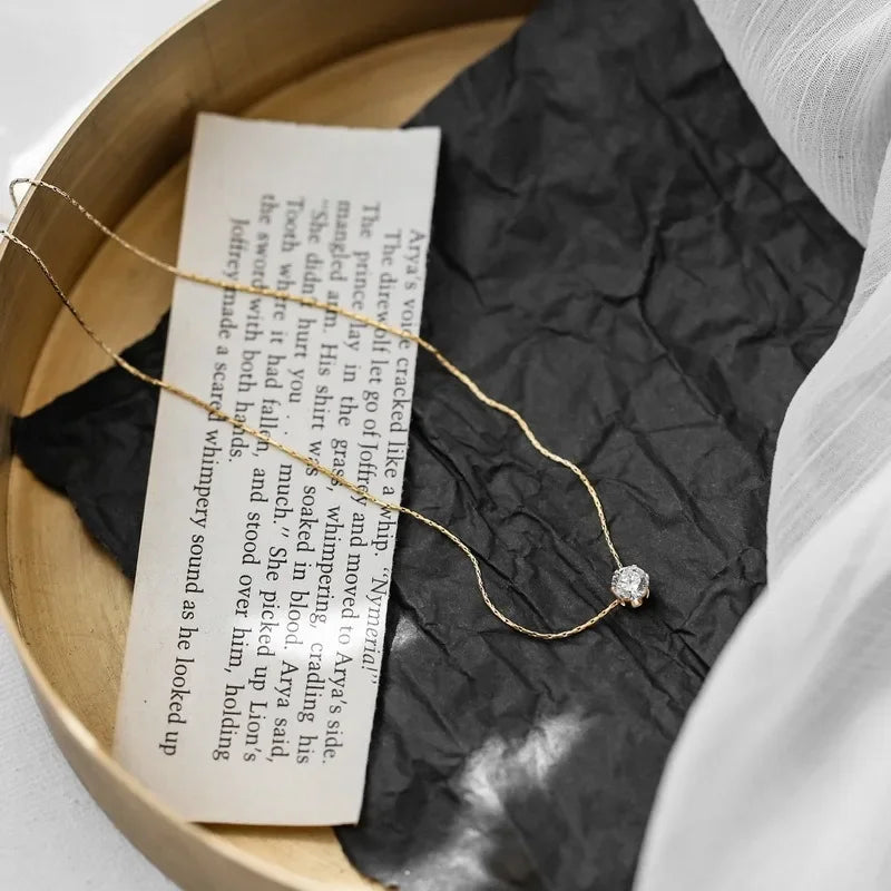 Luxury Fashion Little Zircon Pendant Necklace for Women Classic Simple Gold Color Stainless Steel Temperament Chokers Jewelry