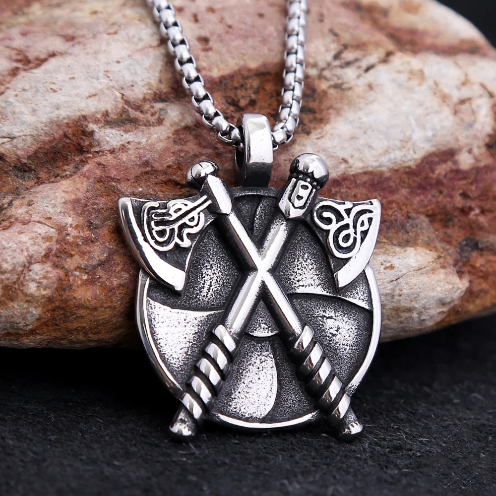 Viking Double Axe Pendant — Stainless Steel