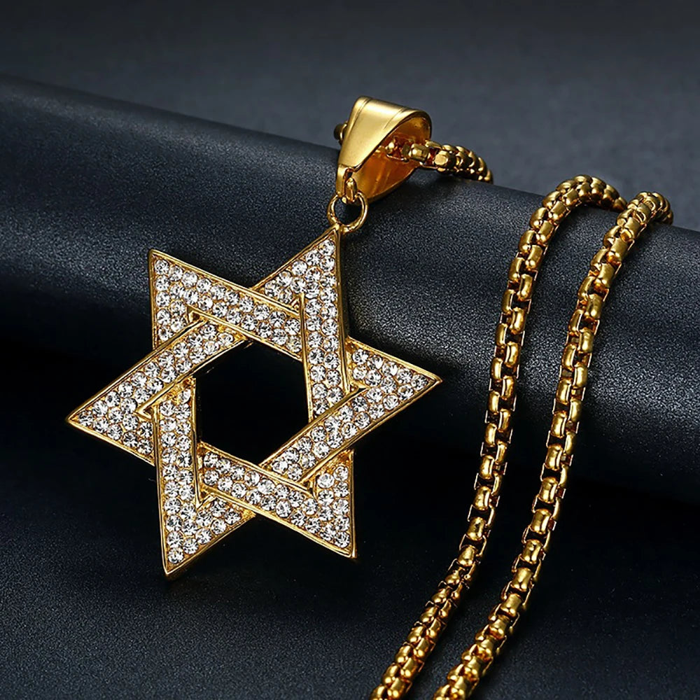 Jewish Star of David Pendant Necklaces Male Gold Color Stainless Steel Hexagram Necklace for Men/Women Jewelry Birthday