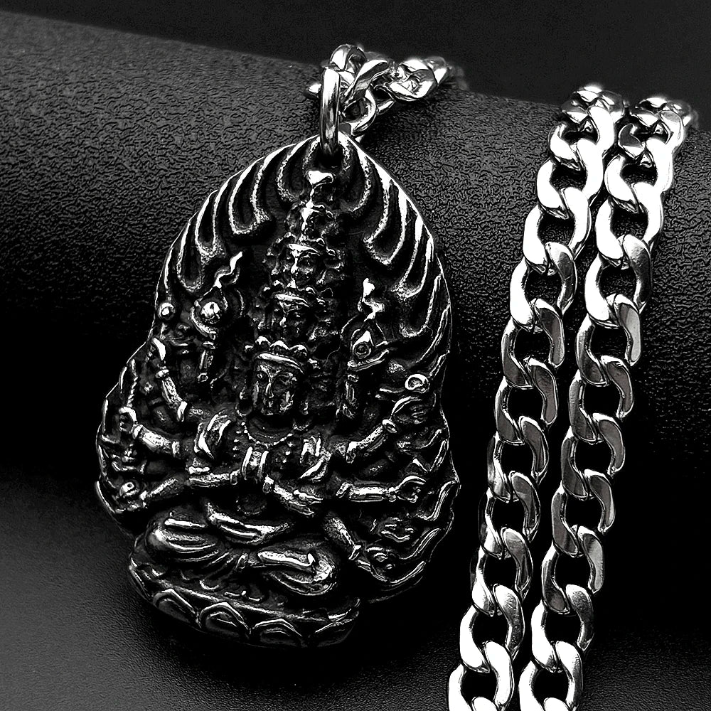 Buddhist Thousand-Hand Guanyin Necklace — Stainless Steel