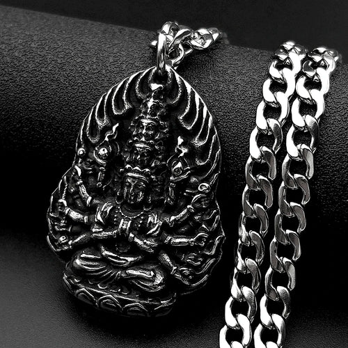 Buddhist Thousand-Hand Guanyin Necklace — Stainless Steel