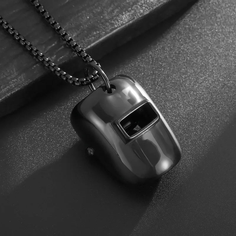 Stainless Steel Welder Mask Helmet Pendant Necklace for Men Women Biker Punk Jewelry