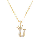 Crown Initial Letter Pendant Necklace — Copper