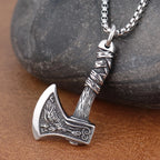 Stainless Steel Viking Double Axe Necklace Men's Vintage Nordic Wolf Axe Pendant Chain Scandinavian Party Jewelry Accessories