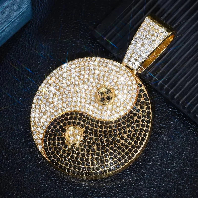 Iced Out Yin Yang Balance Pendant — Black & White