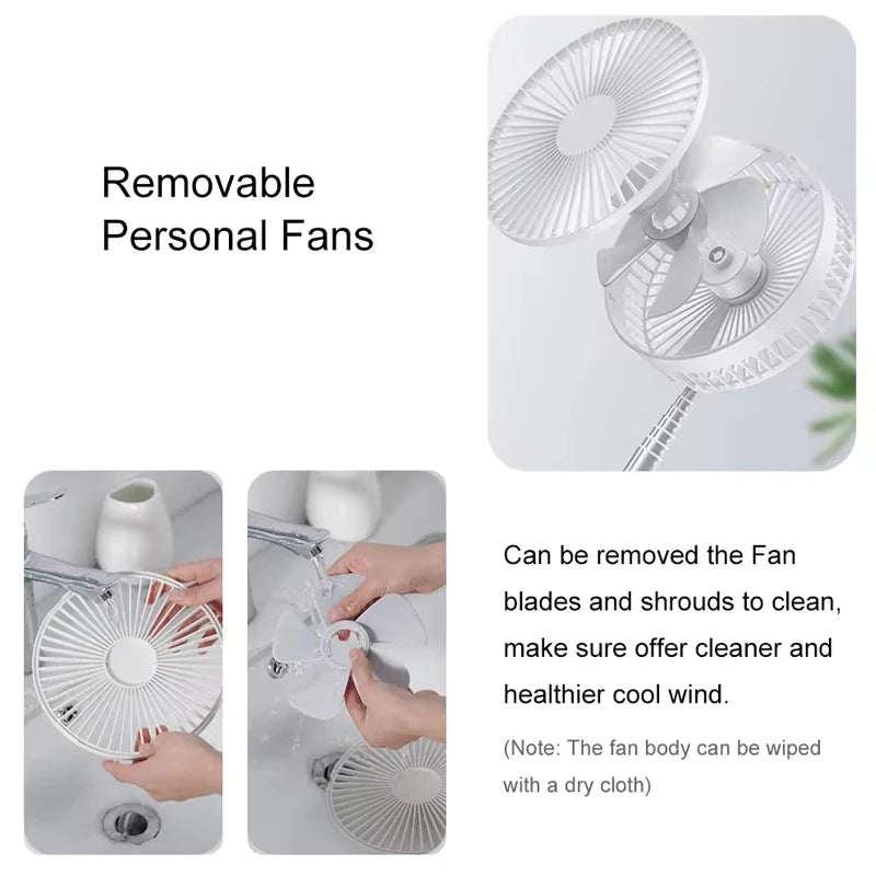 Portable Fan Rechargeable Mini Folding Telescopic Floor Low Noise Summer Fan Cooling For Household Bedroom Office Deskto