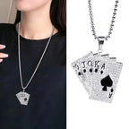 Iced Out Ace Playing Card Pendant Necklace — Stainless Steel