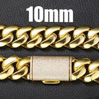 8-14mm Hip Hop Bling Iced Out 18k Gold-plated Stainless Steel Dense Cuban Miami Link Chain Necklaces for Unisex Rapper