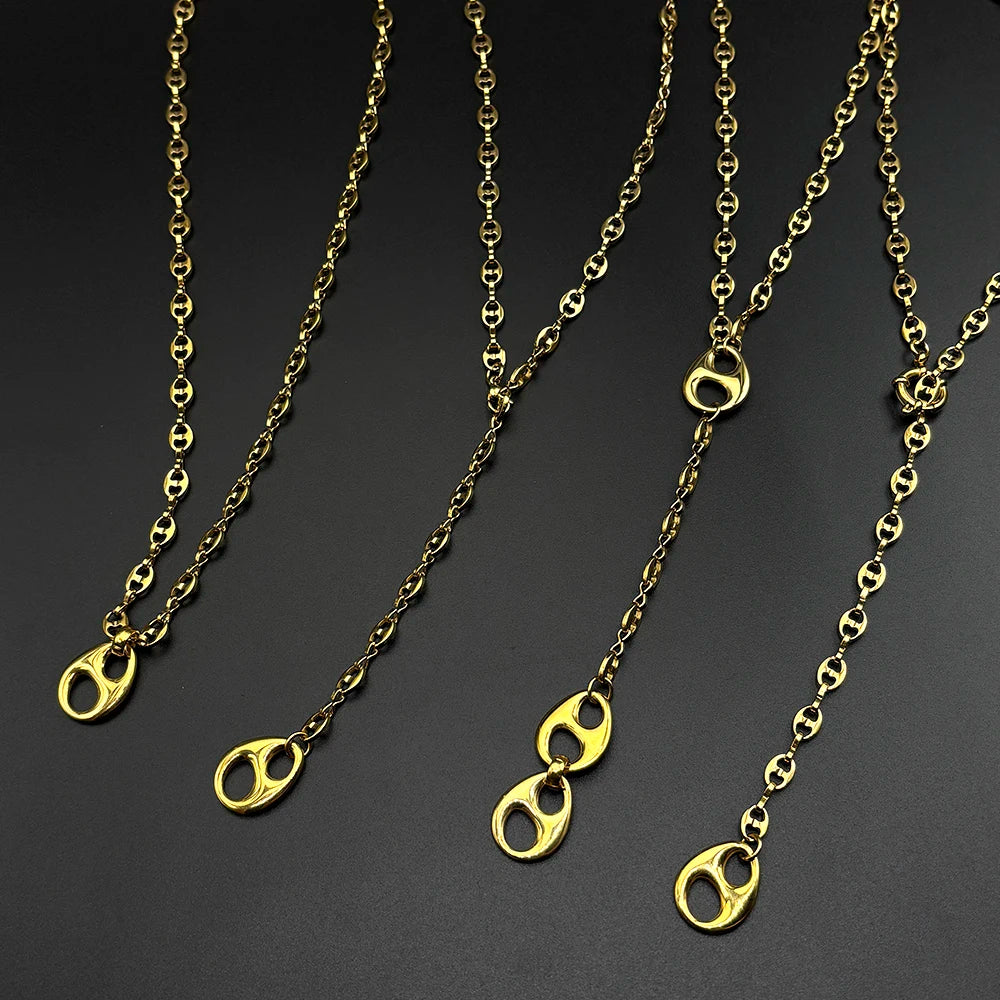 Gold Coffee Bean Chain Necklace New Design Hollow Oval Pendant Stainless Steel Jewelry Minimalist Unisex Streetwear