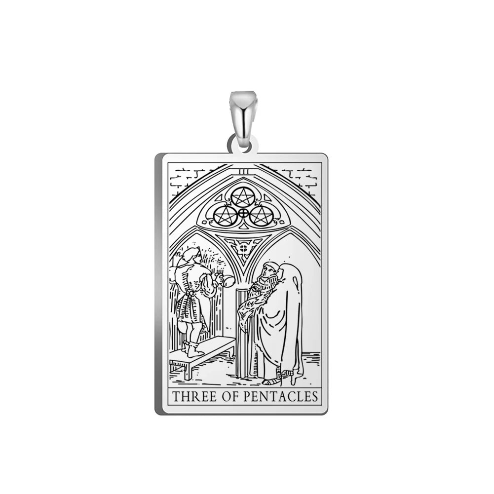 Dawapara Pentacles Tarot Card Pendant for Necklace Stainless Steel Golden Black Jewelry Accessories Charms Pendants