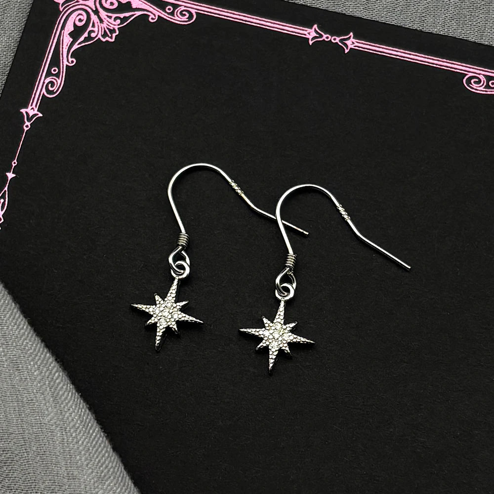 Star Two-Tone Earrings Sterling Zircons Octagram