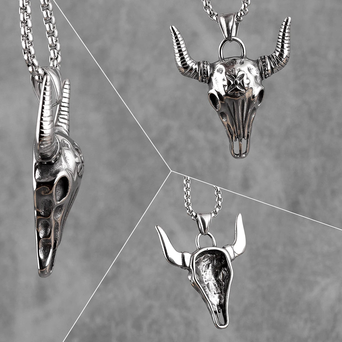 Cattle Skull Long Men Necklaces Pendants Chain Punk Unique for Boyfriend Male Stainless Steel Jewelry Creativity Gift