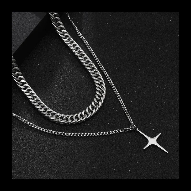 Double Cuban Chain Necklace — Stainless
