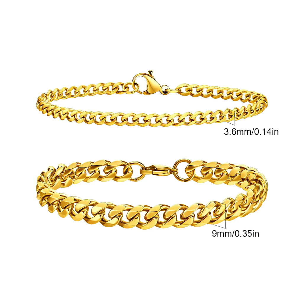 Rope Cuban Chain Bracelet 2pcs — Two-Tone