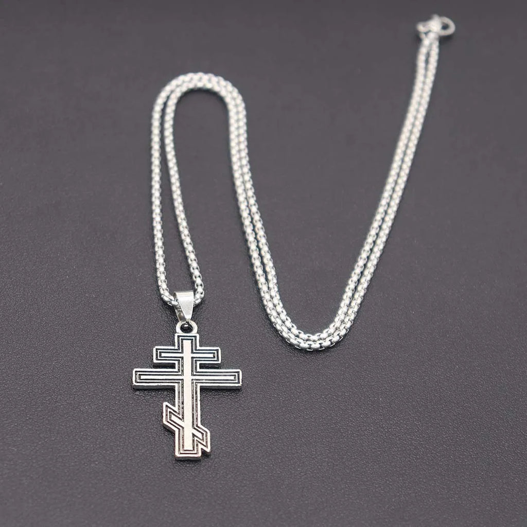 Russian Orthodox Byzantine Cross Pendant Necklace — Zinc Alloy