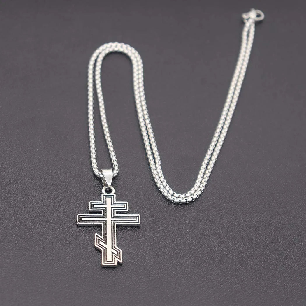 Russian Orthodox Byzantine Cross Pendant Necklace — Zinc Alloy