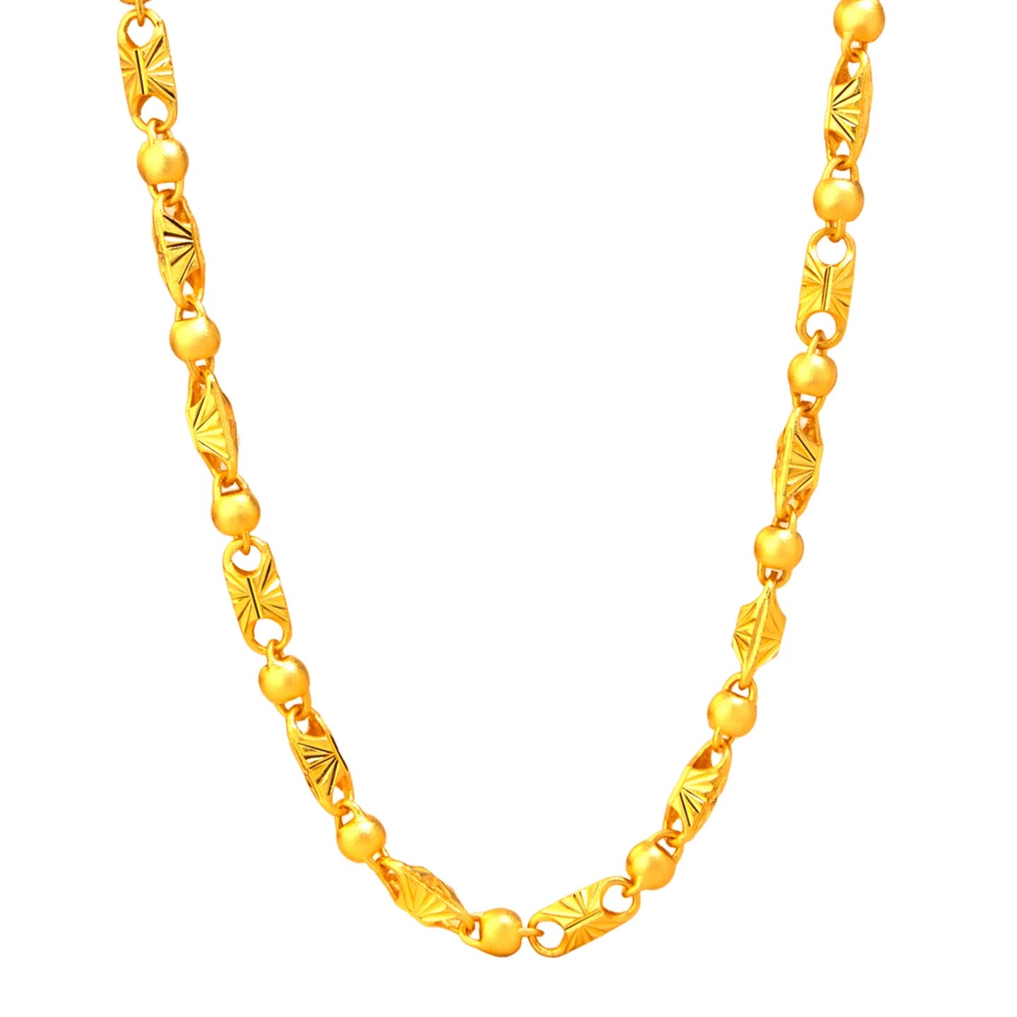 Rice Pattern Carved Necklace Men's 24K Gold AU999 - Thick gold chain for men, striking look for business banquets