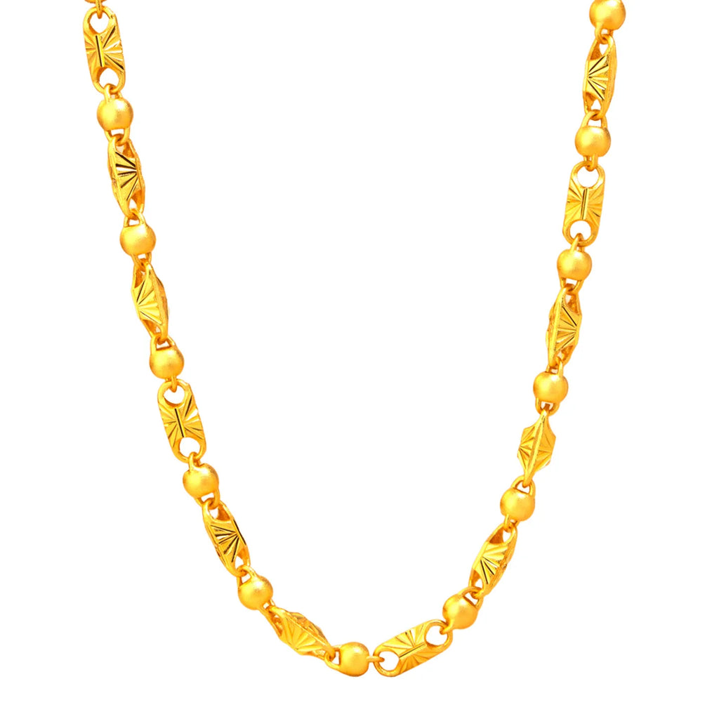 Rice Pattern Carved Necklace Men's 24K Gold AU999 - Thick gold chain for men, striking look for business banquets