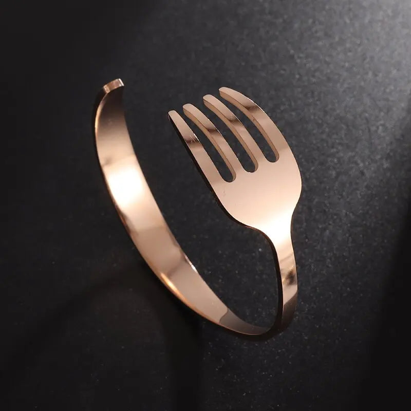 Fashion Design Stainless Steel Curved Tableware Fork Open Bracelet Men and Women Personality Charm Hip Hop Casual