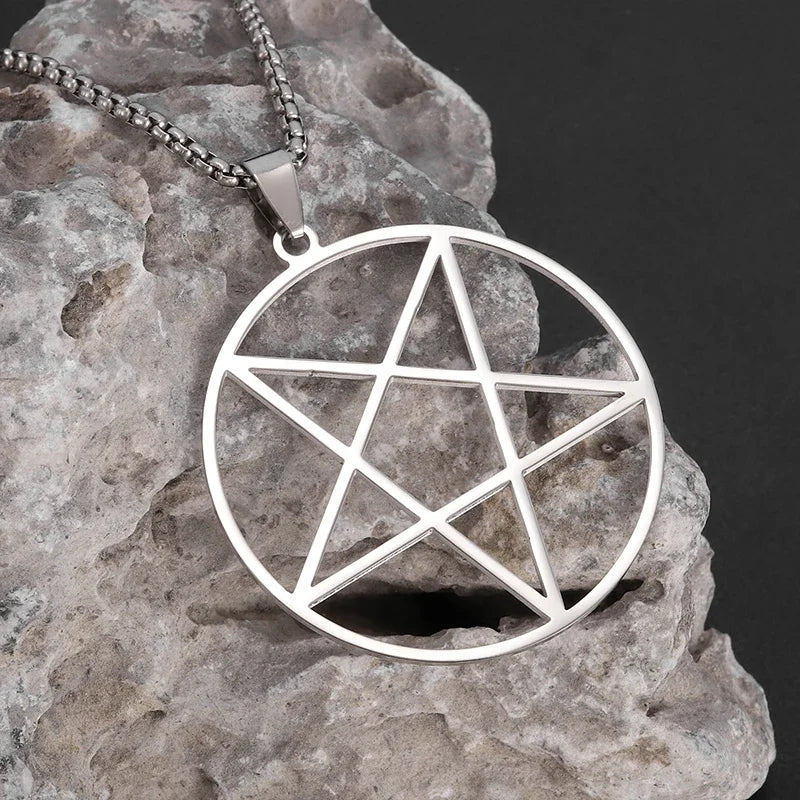 Stainless Steel Solomon Religious Seven Archangels Compass Pendant Necklace Men's Retro Lucky Amulet Jewelry