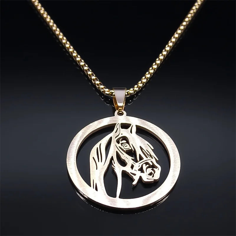 Horses Head Pendant Necklace for Men Women Stainless Steel Crystal Animal Chain Horse Accessories Jewelry Colar