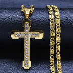 Iced Cross Stainless Steel Pendant Necklace