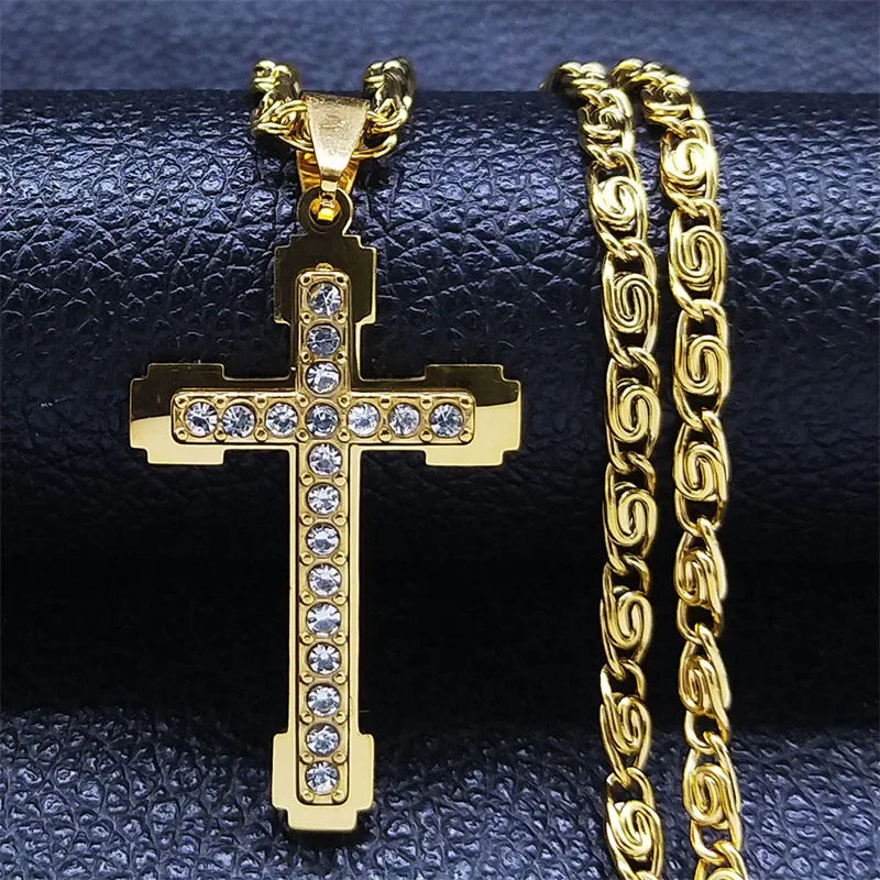 Iced Cross Stainless Steel Pendant Necklace