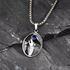 Wolf Head Stone Pendant Necklace — Stainless Steel