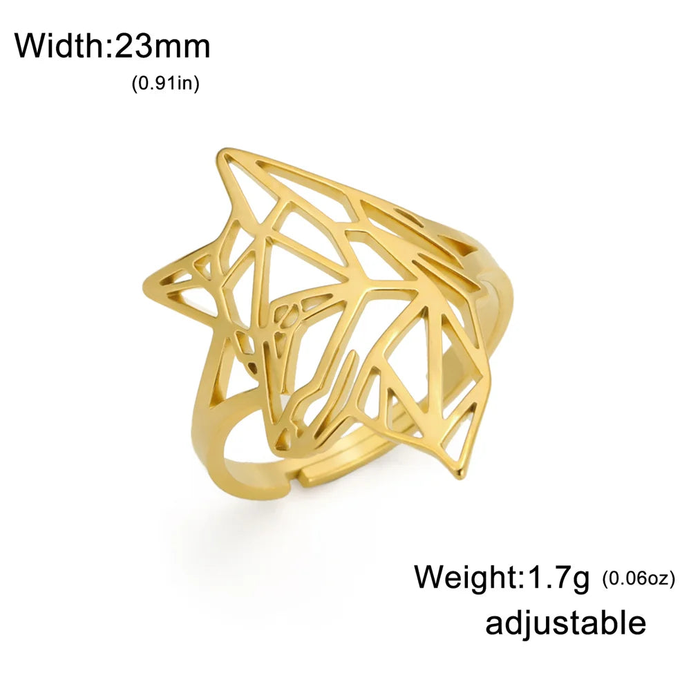 Hollow Geometric Animal Head Adjustable Ring — Stainless Steel