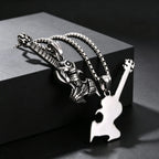 Gothic Hip Hop Skull Skeleton Guitar Necklace for Men Punk Instruments Pendant Stainless Steel Chain Neck Rock Jewelry Accessory