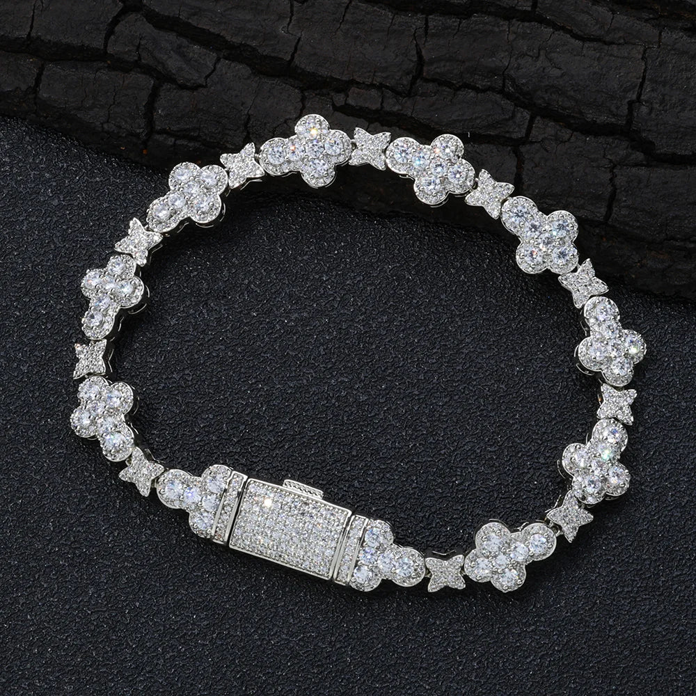 Gold Cross Bracelet Iced Out 10MM Flower Star