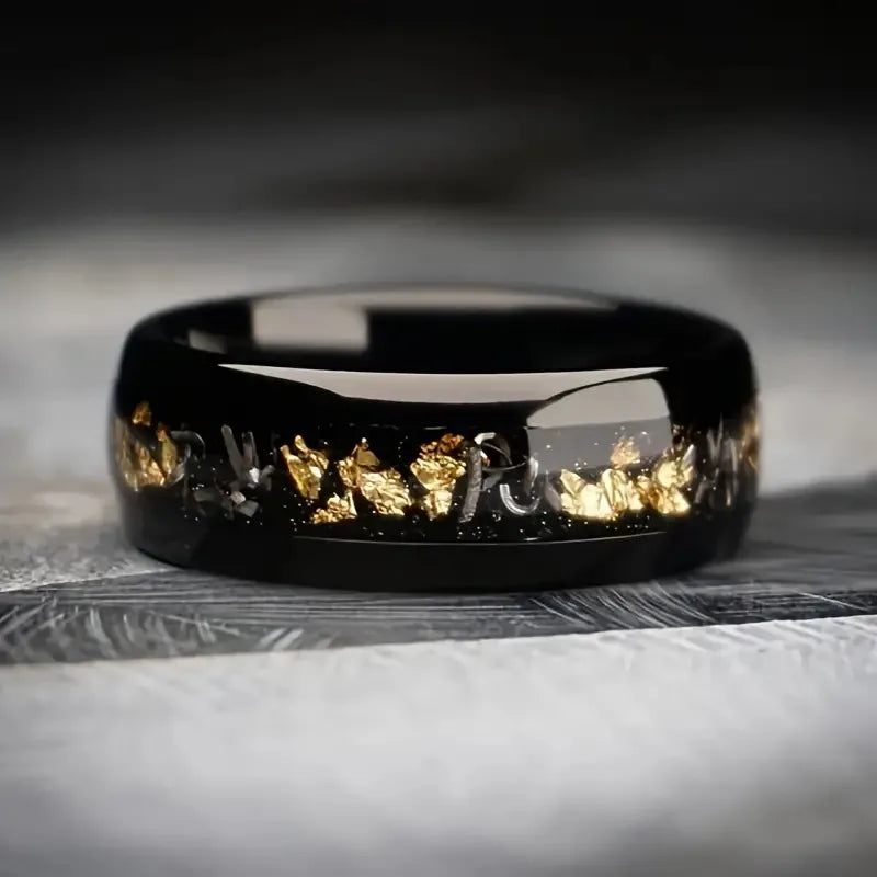 Fashion 8mm Men Stainless Steel Rings Inlay Meteorite Abalone Shell Rings For Men Women Wedding Engagement Band Jewelry