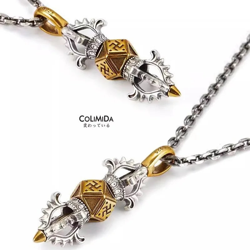 Tibetan Vajra Pendant Necklace — Gold-Tone Rotatable