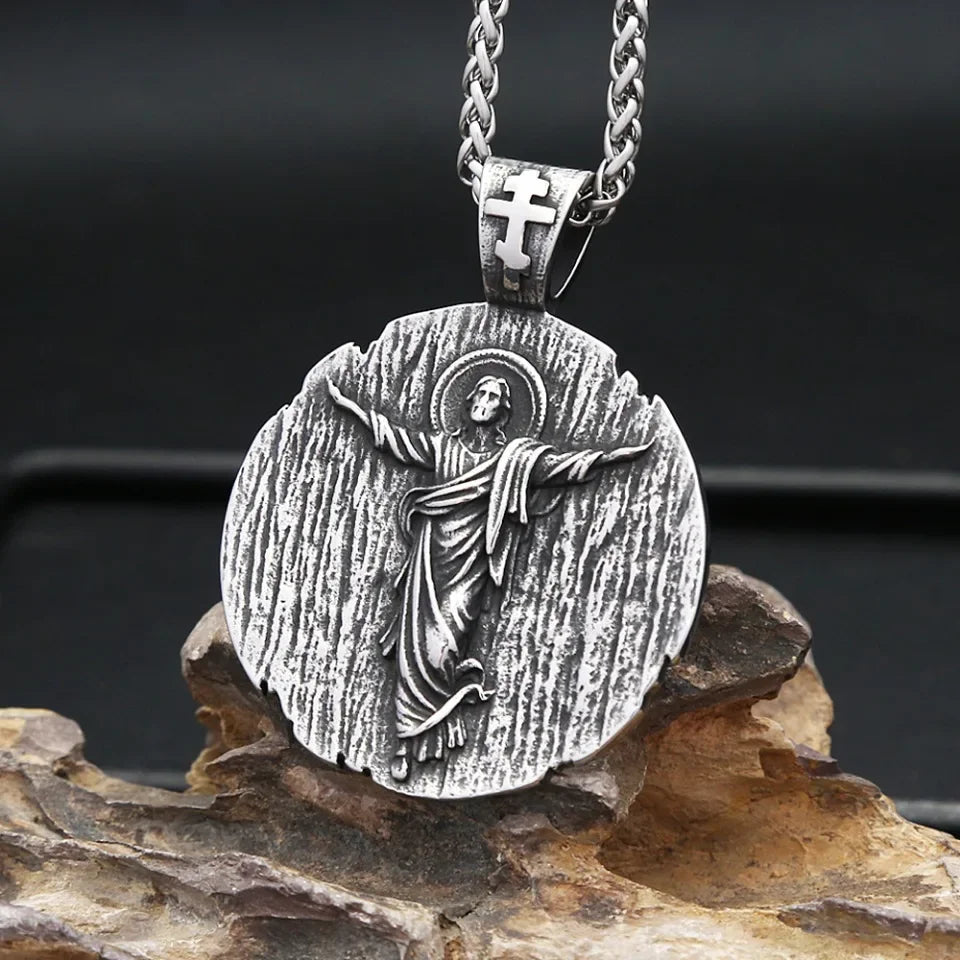Vintage Gothic Stainless Steel Catholic Jesus Pendant Necklace Fashion Punk Cross Amulet Necklaces For Men Religion