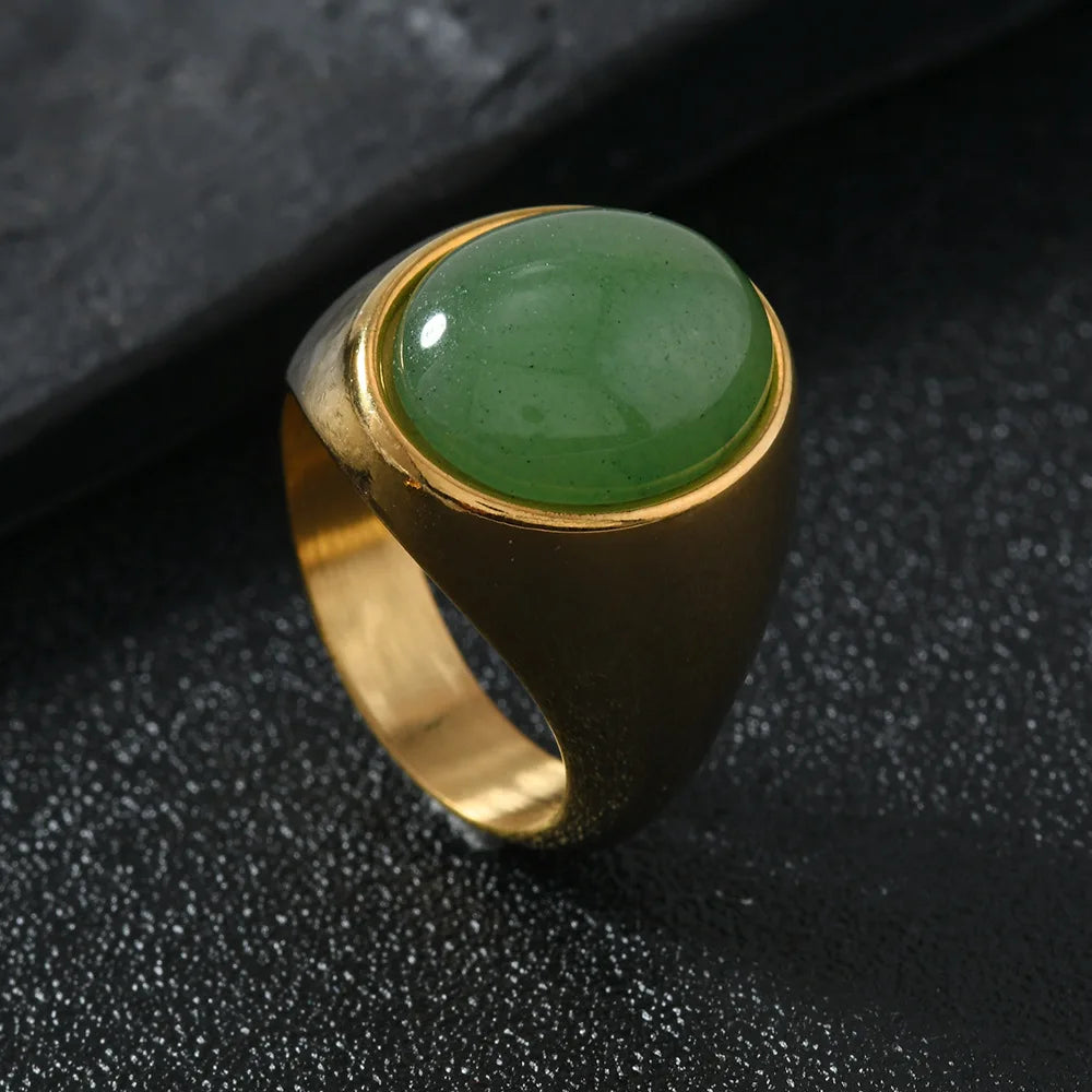 Tiger Black Ring 316L Oval Natural Stone