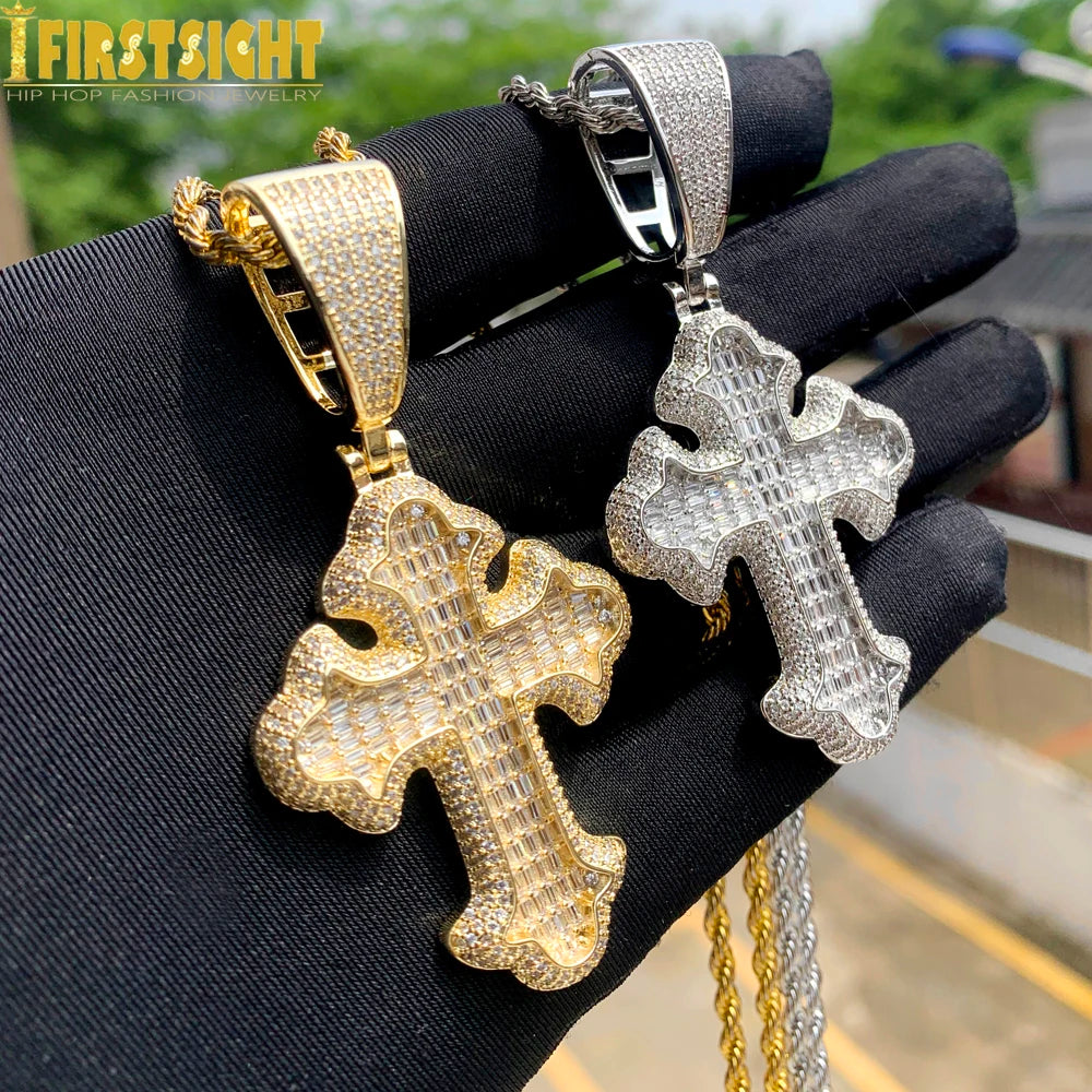 2025 New Hip Hop Cross Pendant Necklace Gold Color Iced Out Bling CZ Cubic Zirconia Variety Designs Charm Men Women Jewelry