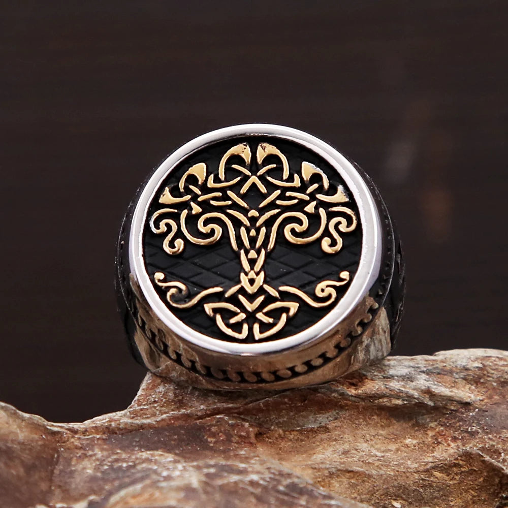 Tree Of Life Steel Ring Vintage Nordic Viking