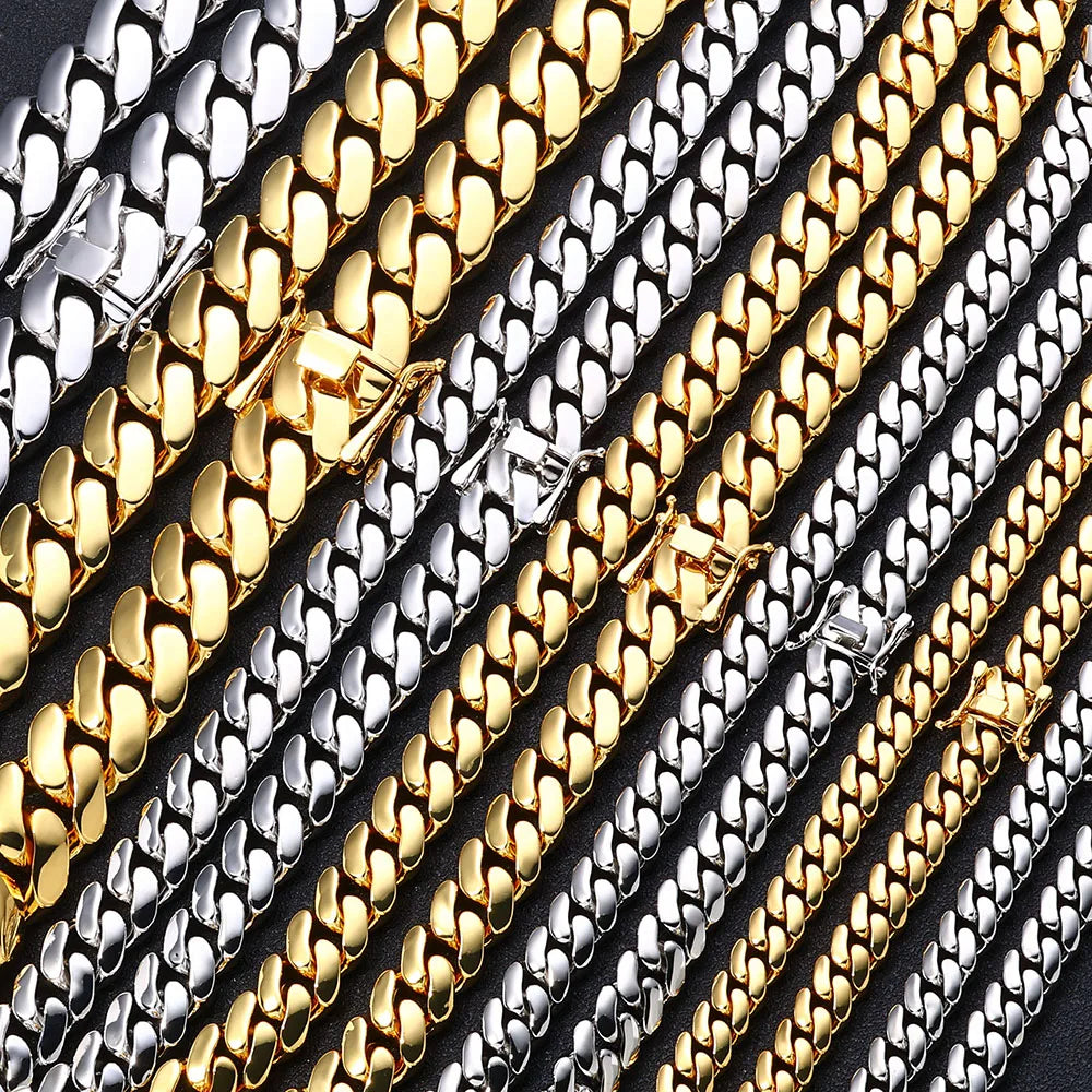 Gold Cuban Chain Necklace 10MM Smooth 18K