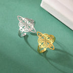 YILUOCD Witchcraft Stainless Steel Open Ring Supernatural Witch Knot Rings For Women Wiccan Cross Protection Amulet