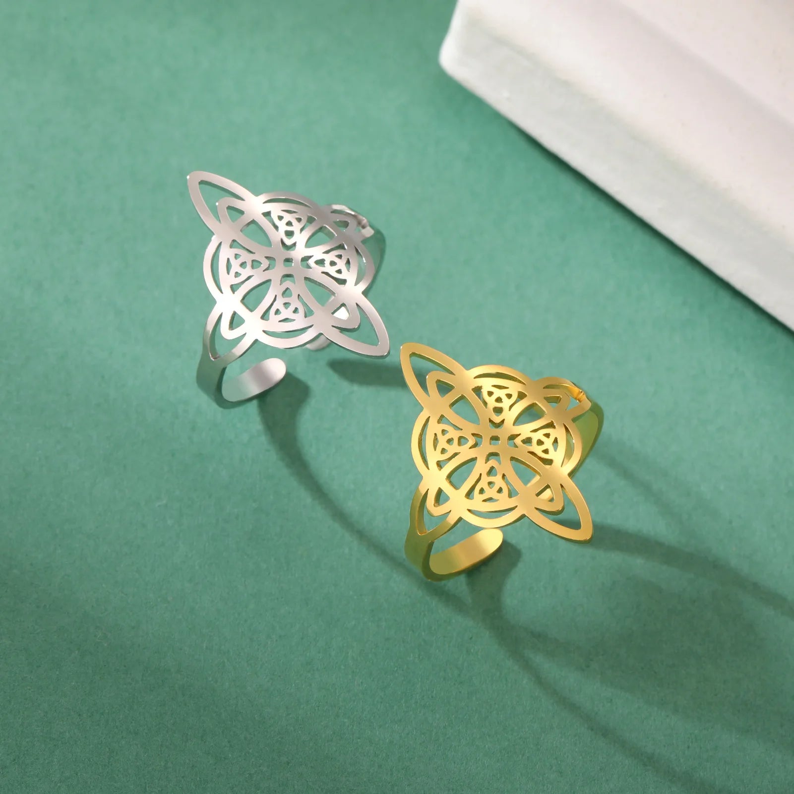 YILUOCD Witchcraft Stainless Steel Open Ring Supernatural Witch Knot Rings For Women Wiccan Cross Protection Amulet