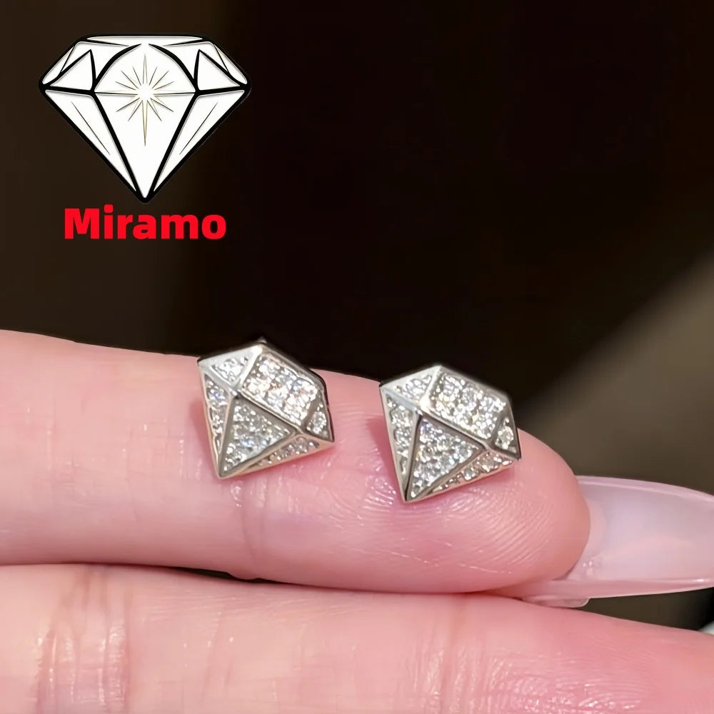 Diamond Shaped Moissanite Stud Earring Fashion Unisex Simple Versatile Diamond Ear Studs 925 Sterling Silver with Certificate